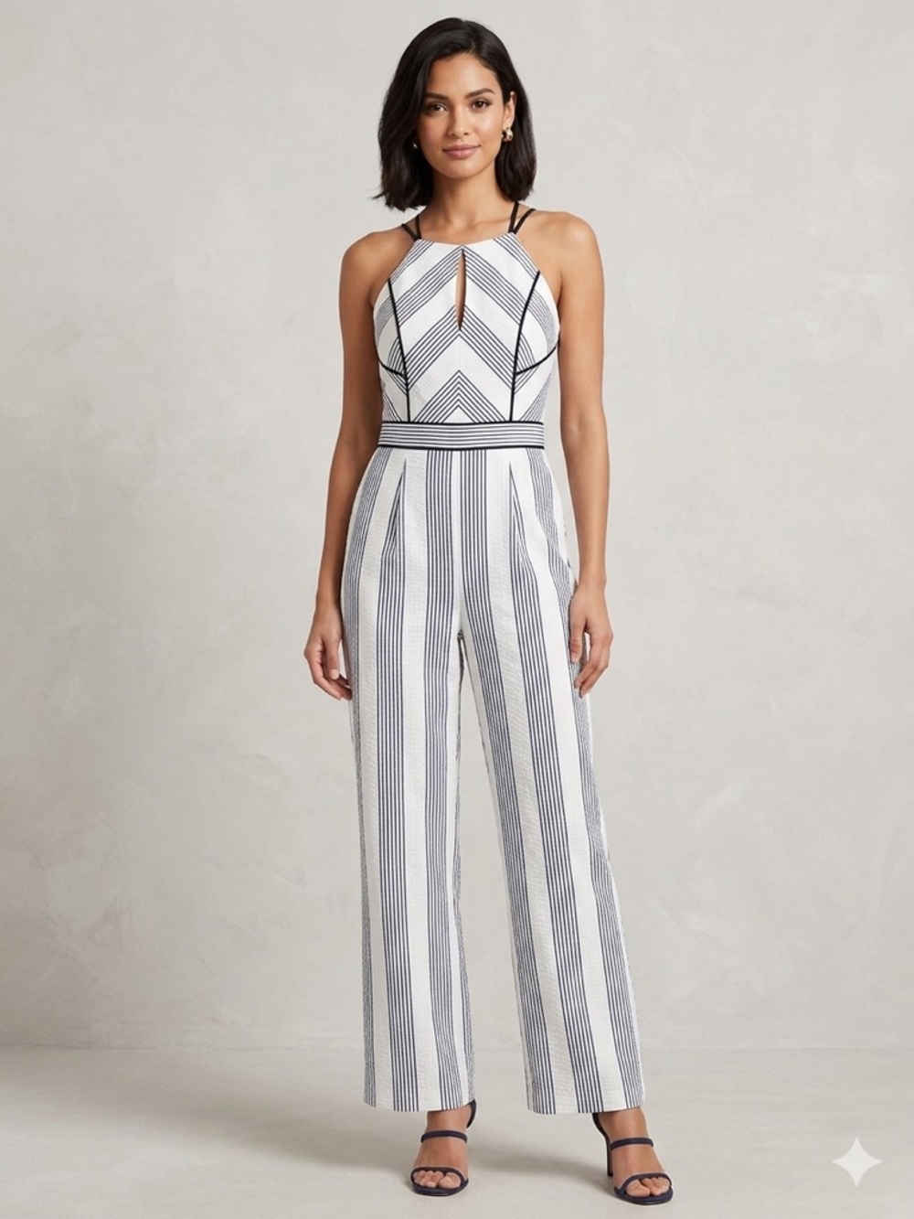 Adelyn Rae Black & White Stripe Sleeveless Jumpsuit Size S